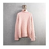 Damen Ladies Pullover Herbst- und Winter-Rollkragenschlager-Kaschmir-Pullover-Frau-Stil-lächelnd Brise Lose Dicke Pullover Unterlay Wolle Pullover Pulli Damen Tops (Color : Pink, Size : L)