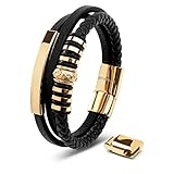 SERASAR Lederarmband für Männer 20cm Gold Herren-Armband Leder-Armreif Herren-Lederband Herrenarmreif Armschmuck Leder-Schmuck Herrenschmuck Armkette Flecht-Armband Leder-Wickelarmband L