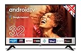 Cello ZG0223 32 Zoll Smart Android TV mit Freeview Play, Google Assistant, Google Chromecast, 3 x HDMI und 2 x USB, hergestellt in Großbritannien (Modell 2020), Schw