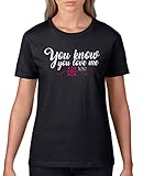 Comedy Shirts - You Know You Love me XOXO - Damen T-Shirt - Schwarz/Weiss-Pink Gr. XS