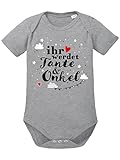 clothinx Ihr werdet Tante & Onkel Body mit Spruch | Geschenk Schwangerschaft & Geburt - Baby Body Bio Baumwolle | supersüße Geschenkidee für werdende Tanten & Onkel Sports Grey/Weiß Größe 50-56