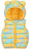 FEOYA Daunenweste Kinder Wasserabweisend mit Kapuze Leichter ärmelloser Mantel Winter Niedliche Westen mit Zwei Taschen Gold 90