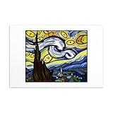 Kunst-Postkarte Sternennacht von Vincent van Gogh Kunstdruck Oval Spirit lustige Grußkarte Dekoration DIN A6 (148 x 105 mm)