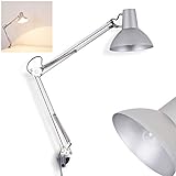 Klemmleuchte Rodez, flexibel verstellbare Tischlampe aus Metall in Grau, 1 x E27 max. 40 Watt, verstellbare Schreibtischleuchte zum Anklemmen an Tische und Regale, mit An-/Ausschalter am G