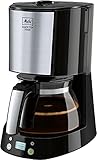 Melitta 1017-11 Enjoy Top Timer Filter-Kaffeemaschine mit Glaskanne, Timer-Funktion und patentierter Aromaselector, Automatische Endabschaltung, Edelstahl, 1.2 liters, schw