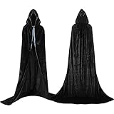 Labellevie Umhang mit Kapuze Lange SAMT Cape Vampir Kostüm Halloween Erwachsener Unisex- Gr. Medium, Schw