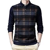 KLTOPZAN Herren Winter Verdicken Polo T-Shirt Casual Gestreift Herren Warm Polo Shirt Mode Slim Top, gelb, XL