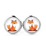 SCHMUCKZUCKER Damen Ohrringe Fuchs Edelstahl Ohrstecker Silber Orange Weiß 12