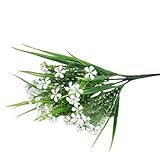 Künstliche Pflanze Muttertag Frühling 2 Trauben im Freien Kunstblumen Deko Plastikblumen Kunststoff grünes Blatt Strauch Garten Gypsophila Veranda Fensterrahmen Dekoration,Weiß