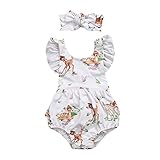 Allence Babykleidung Mädchen Volltonfarbe Kurze ÄRmel RüSchen Oberteile + Blumenmuster Latzhose Mit Bogen Kleidung S