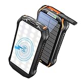 WKZ Powerbank Solar 26800mAh PD18W Schnellladung，solar Powerbank Qi10W Drahtlos，solar Ladegerat Handy Multifunktionale Outdoor Wasserdicht Mit Taschenlampe Solarladegerät(Size:26800mAh)