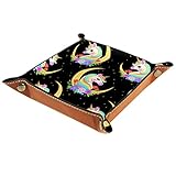 Schmucktablett aus PU-Leder für Damen und Herren, Schlüsseltasche, Münzbox, Reisediener, Halbmond mit Einhornkop