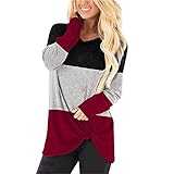 SALEBLOUSE Damen Farbblock Basic Tunika Tops Langarm Rundhals Plissee Elegante Bluse Sweatshirt Frauen Oversize Weiche Baumwolle Leinen Shirts Oberbekleidung Dünner Leichter Herbst Pullover Sw