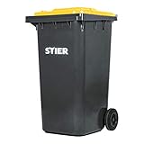 STIER 2-Rad-Müllgroßbehälter, Mülltonne, Volumen 240 Liter, Mülleimer, Tonne Grau, Deckel Gelb, Größe: 576x720x1067 mm, Restmülltonne mit Rädern und Deck