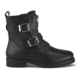 Cox Damen Biker-Boots, Kurzschaft-Stiefel aus Glatt-Leder, Stiefelette mit silberfarbenen Schnallen und modisch platziertem Reißverschluss, in Schwarz Schwarz Glattleder 41