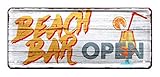 Beach Bar Open Blechschild - Retro Deko Metallschild - Dekoration für Partykeller Partyraum Bar Küche Garten Ausschank Theke - Geschenkidee für Cocktailtrinker Longdrinks Liebhaber - 28x12