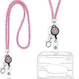 Crystal Lanyard Halskette mit transparentem Ausweishalter und Schlüsselanhänger, Bling Strass Kristall Lanyard Strap Clear Badge Halter und Umhängeband für Schlüssel ID Badge (hellrosa)