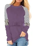 Smallshow Damen Stillshirt Langarm O-Neck Umstandsmode Tshirt Still Nursing Tops,Purple,XL