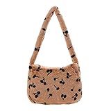 Damen Plüsch Flauschige Kirsche Drucken Unterarmtasche Spot Muster Drucken Schulter Handtasche Tasche Herbst Winter Damen Pflanzenmuster Große Kapazität Totes Handtaschen, h,