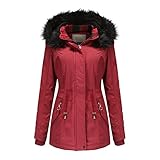 Parka Damen Lässiger einfarbiger Baumwollmantel Stehkragen Langarm Winterjacke Cardigan Bluse mit offenem Reißverschluss Gepolsterte Jacke mit Kordelzug und Zugrücken Übergangsjacke W