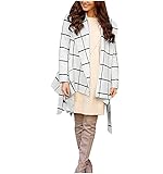 Eaylis Damenmode Schalkragen Erdton karierter Freizeitmantel, Übergangsjacke Blazer für Frauen Parka Langer Cardigan Freizeit Business Steppjacke Winterjack