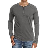 Herren-Langarmshirt, Knopfleiste, einfarbig, Baumwolle, dunkelgrau, X-Larg