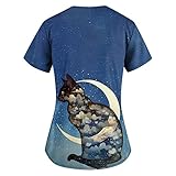 GODKS Schlupfkasack Damen Kasack Kurzarm Tunika V-Ausschnitt Kasacks Pflege Motiv Medizinische Uniformen mit Pocket Lässige Oberteile Blusen Top