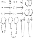 LOLIAS 10 Paar Tropfen Baumeln Creolen Ohrstecker Zirkonia Knorpel Ohrringe Für Damen Tiny Star Moon Perle Ohrstecker Set Schmuck