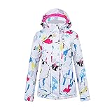 ZYZSTR Wintersport Skijacken Damen Skianzug Warm Winddicht Wasserdicht Skijacke Thermo Abnehmbare Kapuze Snowcoat (Farbe: Weiß, Größe: 2XL)