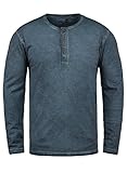 !Solid Timur Herren Longsleeve Langarmshirt mit Grandad- Ausschnitt aus 100% Baumwolle Slim Fit Meliert, Größe:M, Farbe:Insignia Blue (1991)