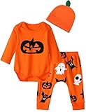 MOMBEBE COSLAND Halloween Baby Outfit Kleinkind Junge Kürbis Kleidung Langarm Hosen Set 0-3 Monate Orang