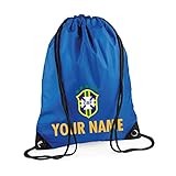 Print Me A Shirt Personalisierte Brasilien Königsblau Fußball Schule Turnbeutel Kordelzug mit großer Kapazität für Reise Summing Kit Sportschuh PE Rucksack für Jungen und M