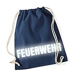 Shirt-Panda Sport Turnbeutel Feuerwehr Baumwoll-Beutel Druck Reflektierend Rucksack Tasche Dunkelblau (Druck Reflex)
