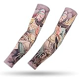 LIZHOUMIL 1 Paar Armmanschetten mit UV-Schutz, Fake-Tattoo-Ärmel, Milchseide, Eisseide, bedruckt, Unisex, für Outdoor-Reiten, Angeln, Herren/Frauen/Erwachsene, Guanyu XL