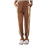 PMJAdd8s4 Damen Jogginghose Freizeithose Damen Lang Damen Pailletten Color Block Active Elastic Waist Workout Jogginghose Pocket Hose Sweatpants Elastischer Jogginghose Sporthose Mit Taschen D