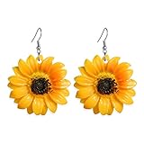 KJ-KUIJHFF Sunflower Earrings Flower Ear Hook Yellow Big Earrings Korea Temperament Exaggerated Earrings Summer W