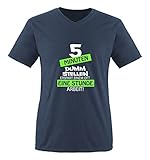 Comedy Shirts - Fünf Minuten dumm Stellen erspart einem oft eine Stunde Arbeit! - Herren V-Neck T-Shirt - Navy/Weiss-Neongrün Gr. M