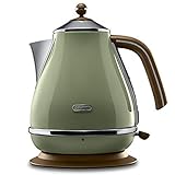 De'Longhi Wasserkocher Icona Vintage KBOV2001.GR - 1,7 l mit Wasserstandsanzeige und 360° Basis, Edelstahl in elegantem Retro Look mit Chrom-Details, grü