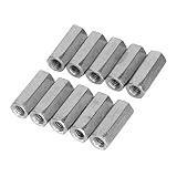 10 Stücke M6 Lange Sechskantmuttern, Stangenmutter ​Innengewinde Gerade Passend Sechskantstange Gewindestange Rod Studding Hex Verzinkt (M6*25)