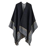 Poncho Damen Winter Schal XXL Damen Elegant Poncho Cape Poncho Decke Warm Kuschelig Kaschmir Strick Cardigan Lang Mantel Tragbar Blanket Hoodie Geschenk für Frauen Geburtstag Weihnachten(Schwarz)