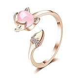 SHENSHI Ringe,Verstellbare Ringe Fox Cute Romantic Color Opal 925 Sterling Silber Mode Ringe Für Frauen, Gold, One S