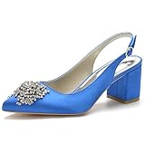 GKTF Damen Satin Brautschuhe Blockabsatz Bridal Pumps Spitzschuh Strass Dekor H