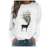 Damenmode O-Neck T-Shirt Langarm Lose Lässige Herbst Pullover Side Split Tunika Tops Basic T-Shirt Loose Fit T-Shirts(White, S)