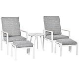 Outsunny 5-teiliges Gartenmöbel Set mit Rückenkissen Sitzkissen Balkonmöbel mit 3-stufig verstellbare Rücklehne Hartglas Aluminium Stoff Schaumstoff Kiefernholz Grau+Weiß 61 x 82 x 90
