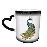 Oaieltj Wärmewechsel-Tasse, Pfauen-Clipart, personalisierbar, wärmeempfindliche Kaffeetasse, Milch, Tee, magische Kaffeetassen, geschnittene T
