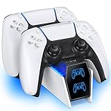 OIVO PS5 Controller Ladestation, PS5 Ladestation Controller mit 2-Stunden-Ladechip, Ladegerät für Playstation 5, Schnellladung inklusive 2 Kabeln, LED-Ladestatusanzeige, Weiß