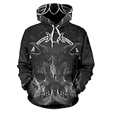 LIKEDA Herren Rundhalsausschnitt Casual Sweatshirt Totenkopf Grafik Neuheit T Shirts, Langarm Top 3D Print Pullover Übergroße Pullover,Skull Raven,M