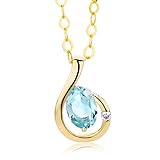 Miore Kette - Halskette Damen Gelbgold 9 Karat / 375 Gold Kette Blauer Topas mit Diamant Brilliant 45