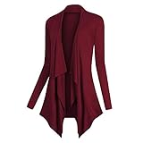 Damen Sakko Cardigan Elegant Blazer Leicht DüNn LäNgere Leichte Jacke Fließt Wunderbar Und Ist SchöN Leicht Locker Fallendes zu Jeans T-Shirt Aber Auch zur Edlen Anzughose Pumps(Wein.L)