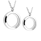 Zysta Paar Schmuck Set 2x Edelstahl Strass/Sandstrahl Floating Charms Medaillon Locket Anhänger Halskette Damen Herren Liebhaber Kette (poliert)